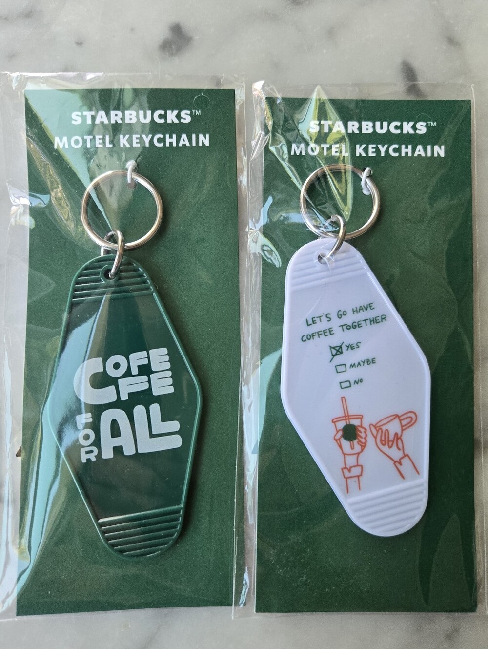 Starbucks Green & White Motel Keychain Set Of 2 New In Package
